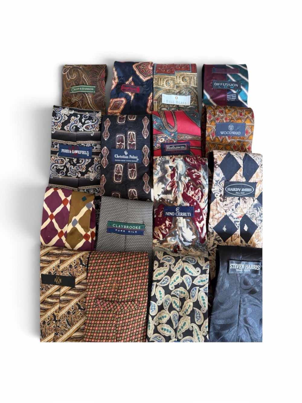 VNTG 90s Silk Men’s Ties Various Makers Length Widths Preppy Abstract Lot Of 16